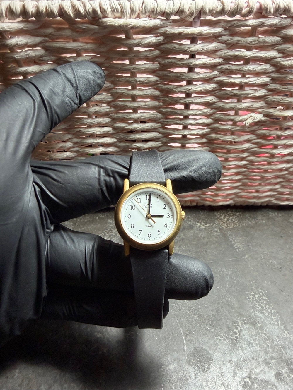Gold-Tone Analog Wristwatch with Black Band